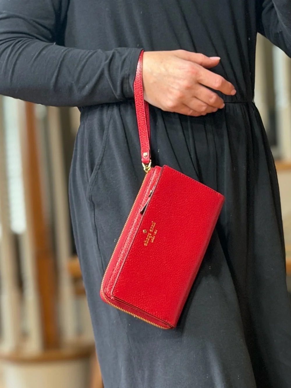 Kate Spade Classic Red Pebbled Leather Double Zip Wristlet Wallet